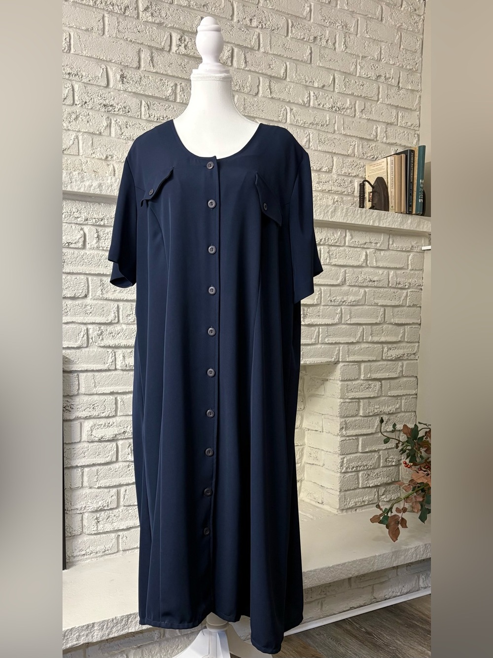 NWT Vintage 80s IMAGE Navy Blue Button Front Maxi Shirt Dress Plus 22W